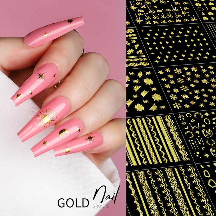 50 Sheets Nail Stickers for Nail Art, Flower Nail Art Stickers Gold Floral Nail Decals for Nails Design, Nail Decor Nail Accessories for Women Girls Kids Summer