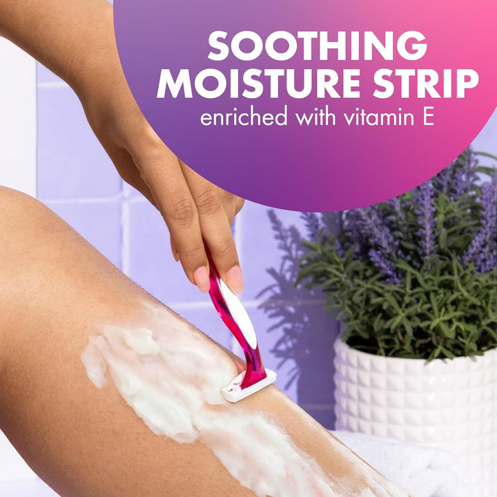 Soleil 3 Scented Women’S Disposable Razor, 3 Blades with a Moisture Strip for a Silky Shave, Assorted, 4 Piece Razor Set