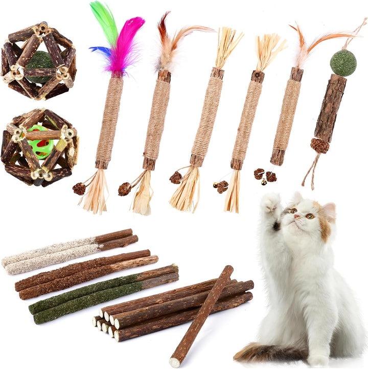 6 Pack Silvervine Sticks Cat Toy, Natural Chew Stick for Dental Care Teeth Cleaning,Matatabi Cat Nip Treat Toys for Indoor Cats& Kittens