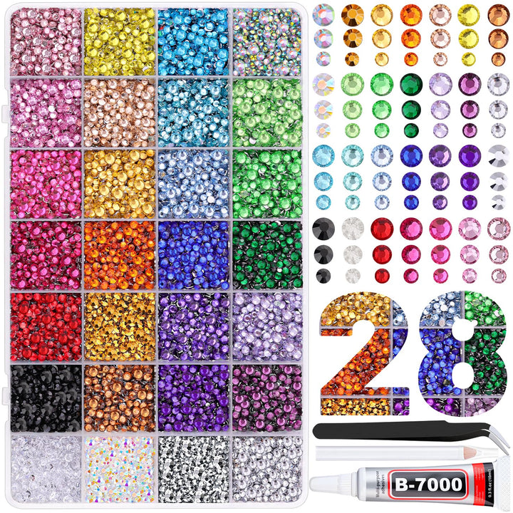 6100Pcs Resin Rhinestones for Crafting with 2Pcs 10Ml B7000 Jewelry Glue, 1 Box Flatback Crystals Diamond (Clear) for Bedazzling Crafts DIY Nail Art Non Hotfix Gems for Clothing Shoes Tumblers