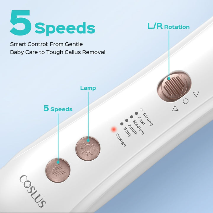 Professional Manicure Pedicure Kit, 5-In-1 Electric Nail File for Toenail Hand Feet Care - Wider Grinder for Thick Nails, Cordless, 5 Speed, for Men Women Seniors Home Salon, White, C43(END10)