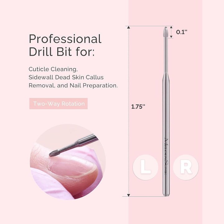 Cuticle Clean Nail Drill Bit 3/32'', Professional Safety Carbide under Nail Cleaner Nail Bit for Cuticle Dead Skin Nail Prepare, Two Way Rotate, Manicure Nail Salon Supply(Silver, Fine)