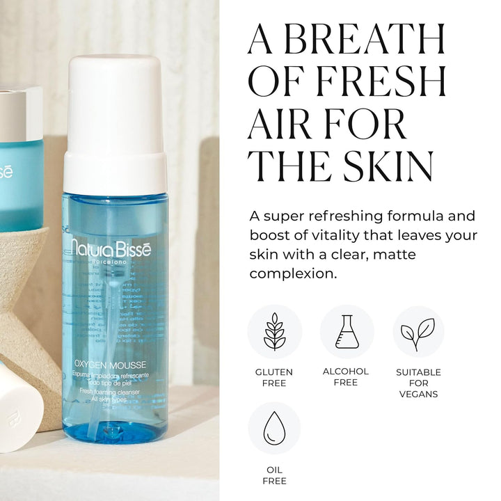 Natura Bissé Oxygen Mousse, Fresh Foaming Cleanser, Cleanses, Mattifies & Unclogs Pores, for All Skin Types, 5.3 Oz