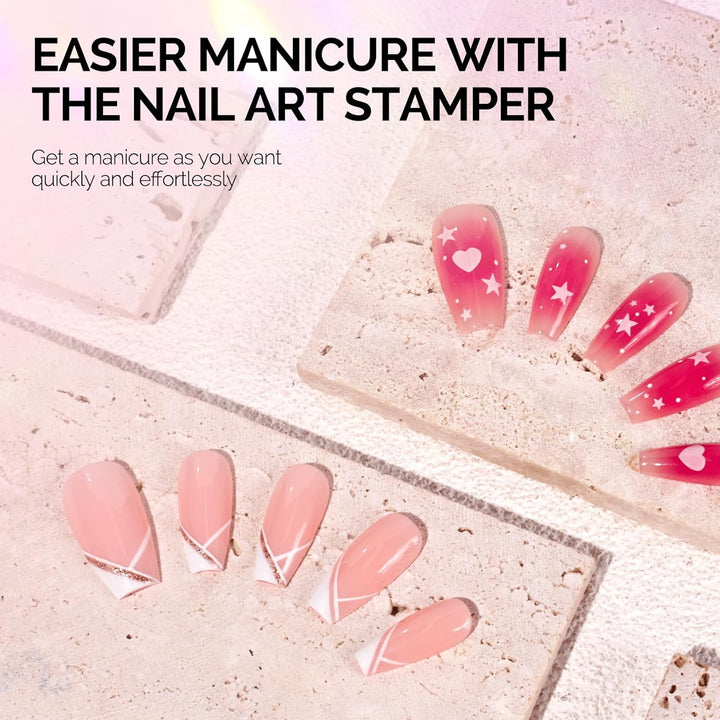 French Nail Stamper Kit, Silicone Stampers with Scrapers, 4PCS DIY Home Nail Design Salon, Clear