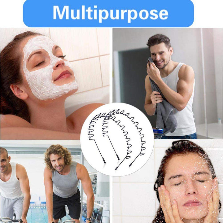 Metal Headbands, 2 Pack Fashion Unisex Black Hairband Spring Wave Non Slip Sports Headwear Hair Hoop Hair Accessories (2 Pack)