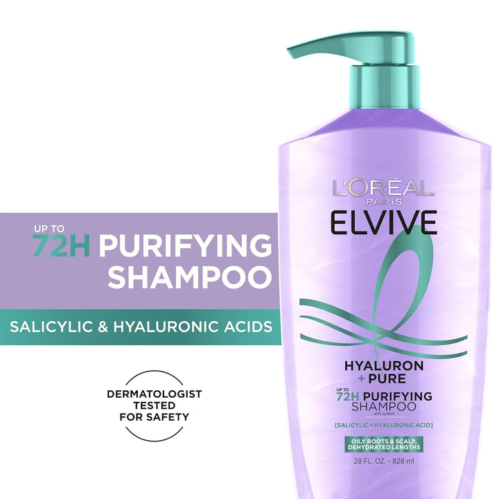 Elvive Hyaluron + Pure Shampoo and Conditioner Set, Clarifying Shampoo and Rehydrating Conditioner with Salicylic Acid and Hyaluronic Acid, 1 Kit