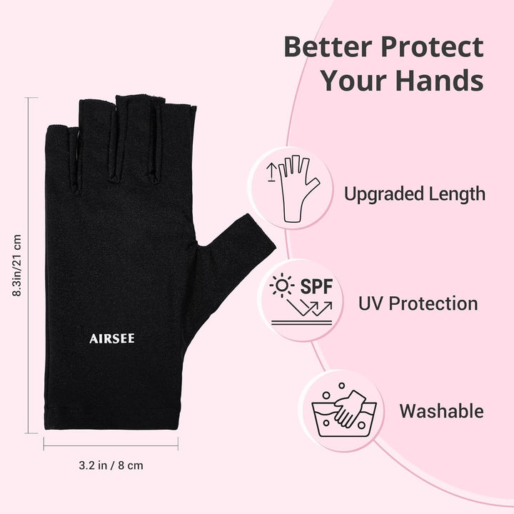 UV Gloves for Nail Lamp,Professional UPF50+ UV Protection Gloves for Manicures Nail Art,Fingerless Gloves That Shield Skin from the Sun and Nail Lamp (Black)