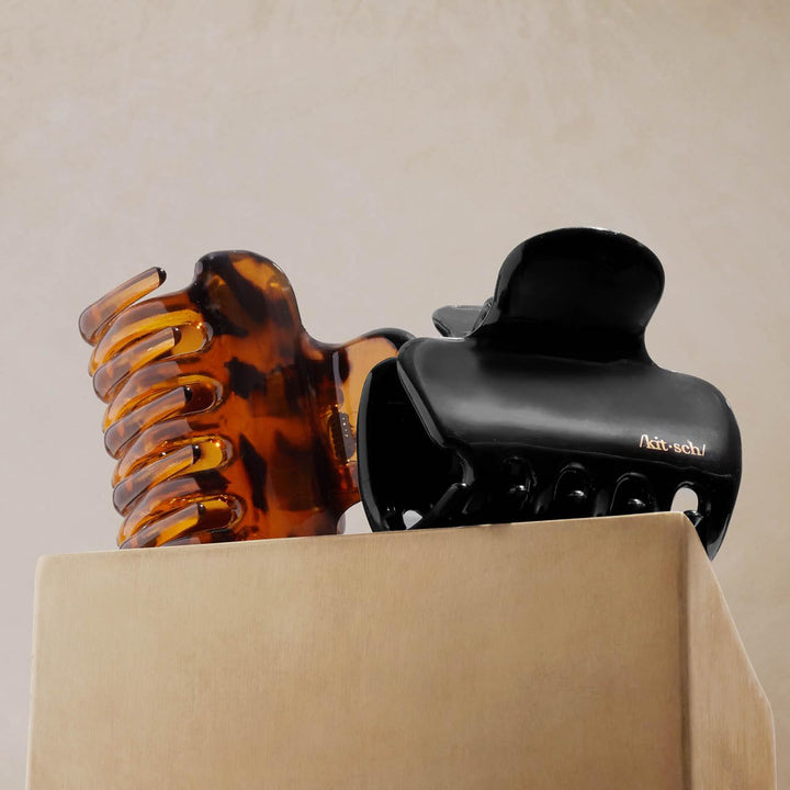 Medium Claw Clips for Women - Strong Hold & Stylish Glossy Puffy Design Hair Accessories | Half-Up or Full Updos | Ideal Gifts for Women - 2Pc Set, Black & Tort