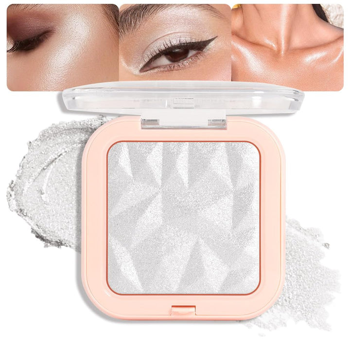 Pearl White Silver Face Highlighter Makeup, White Shimmer Glitter Diamond Sparkly Highlighters Makeup Eyeshadow Palette Powder for Face Body Cheek Skin, Inner Corner Eye Highlighter Make up 01