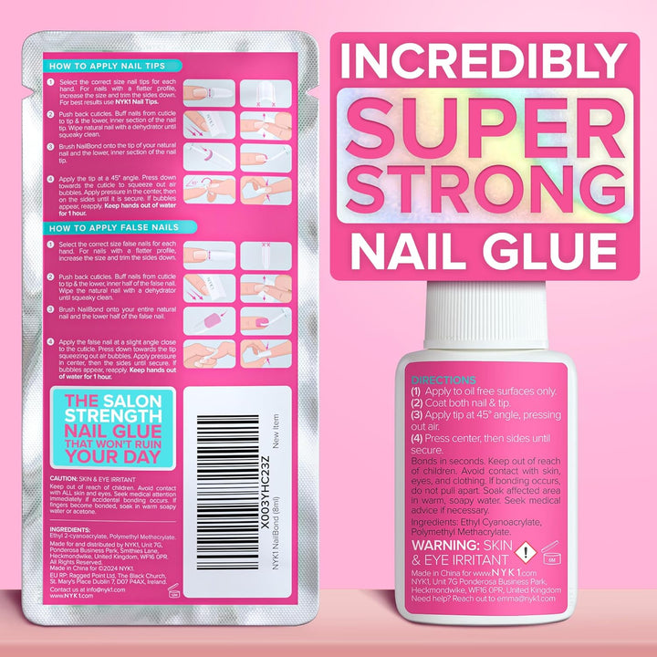Super Strong Nail Glue for Press on Nails, Nail Tips & Acrylic Fake Nails (8Ml)  Nailbond Brush on Glue for Press Ons, Tips & Acrylics - Long Lasting, Maximum Strength, Mess-Free Application