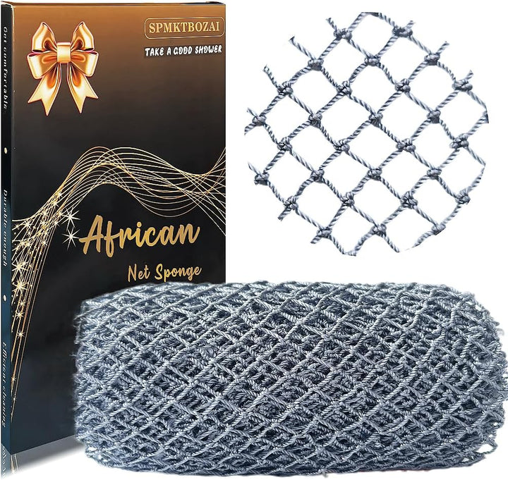 African Net Sponge Authentic, African Exfoliating Sponge Real African Net Black Owned, African Bath Sponge Back Scrubber, Body Exfoliator Shower Bath Accessories (Black)