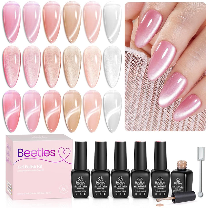 Beetles Nude Gel Nail Polish Set - 6 Colors Nude Pink Brown Neutral Jelly Gel Polish Kit Sheer Translucent Effect Soak off UV Nail Art Design Drunken Rose Collection Manicure Gift for Women