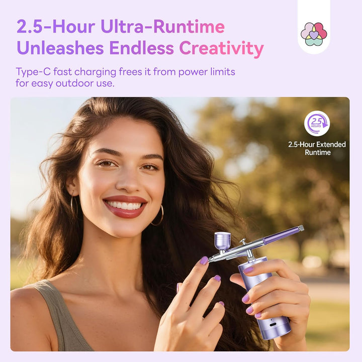 Advanced Airbrush for Nails: Limitless Nail Art Creativity Airbrush Kit Pro Dual-Mode Rechargeable 0.3Mm Nozzle Makeup Set Nail Airbrush Machine for Ombre French Airbrush Paint Salon（Purple）