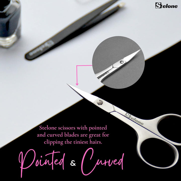 Multi Purpose Eyebrow Scissors Stainless Steel Curved Blade Cuticle Scissors for Manicure and Cosmetic, Brow Scissors for Facial Hair & Eyelash Trimming