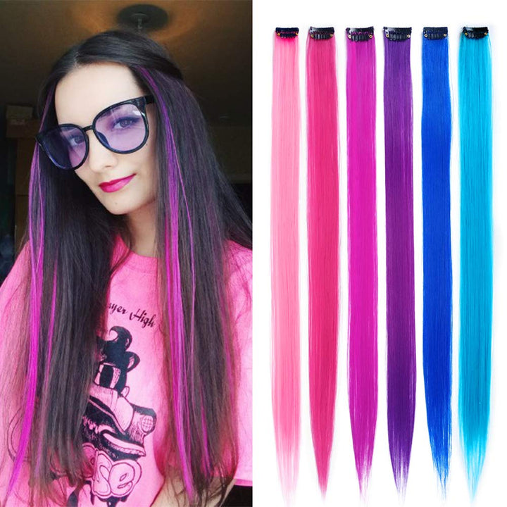 32Packs Colored Hair Extensions 20Inch Straight Color Clip in on Hair Extension Rainbow Party Highlights Synthetic Hairpiece for Girls (16 Colors)