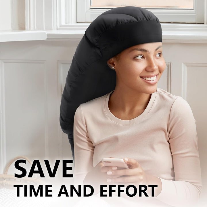 Large Hooded Hair Dryer Bonnet Attachment W/Integrated Headband - Reduces Heat Exposure around Ears & Neck - Enhanced Size for Use with Rollers, Speeds up Drying Time, Deep Conditioning at Home