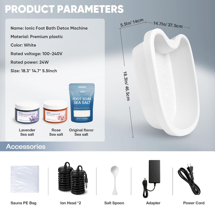 Ionic Foot Bath Detox Machine, Premium Ion Foot Spa for Home Use, Includes 3 Sea Salts (Original/Rose/Lavender), Basin, 2 Ion Arrays & Accessories, Perfect for Parents/Seniors/Partner/Self