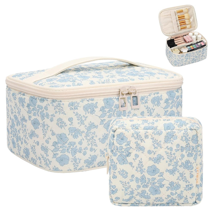 Makeup Bag, Portable Cosmetic Bag, Large Capacity Travel Makeup Case Organizer, Black for Women Toiletry Bag for Girls Traveling with Handle and Divider