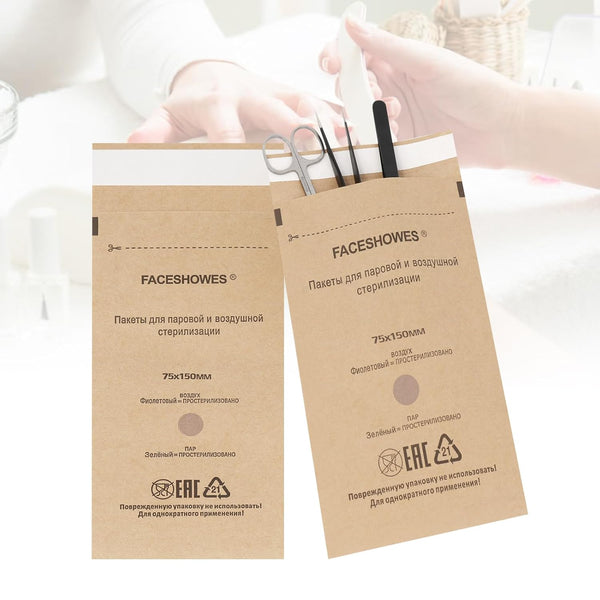 100Pcs Disposable Self-Sealing Sterilizer Pouches for Nail Tool, Dry Heat Autoclave Nail Tools Sterilizer Bags Kraft Paper Cleaning Bags for Dentist Tools and Nail Art Supplies (75Mm X 150Mm)