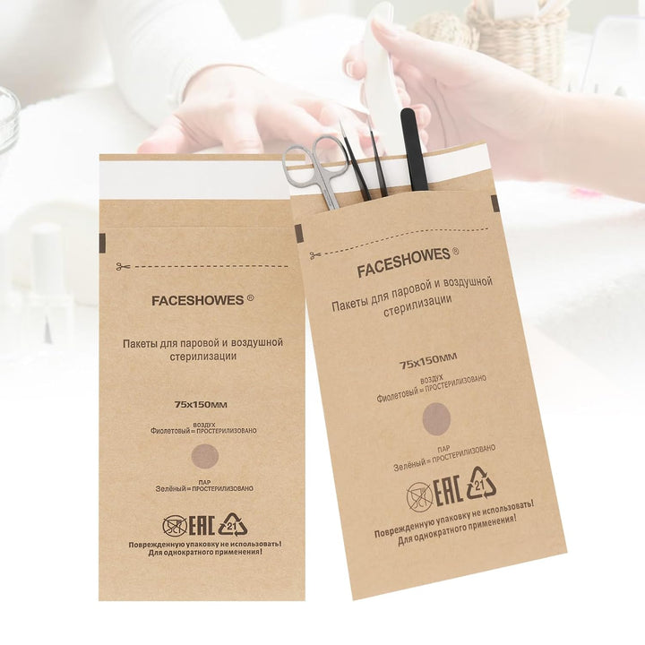 100Pcs Disposable Self-Sealing Sterilizer Pouches for Nail Tool, Dry Heat Autoclave Nail Tools Sterilizer Bags Kraft Paper Cleaning Bags for Dentist Tools and Nail Art Supplies (75Mm X 150Mm)