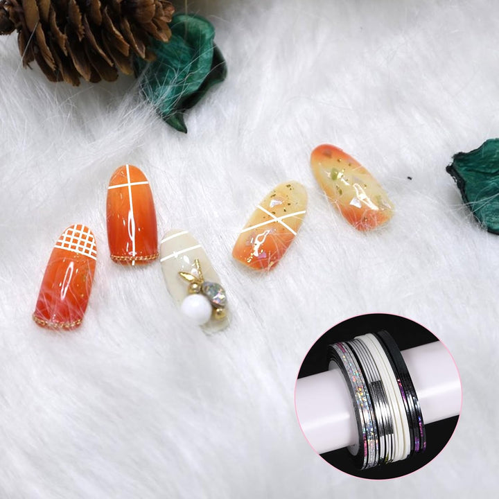 Glitter Nail Tape, 20 PCS Nail Tape for Nail Art Nail Striping Tapes Silver Gold Nail Stickers Self Adhesive Gold Nail Art Line Pinstripe Tapes Decoration Strips for DIY Design Nail Tools (1Mm)