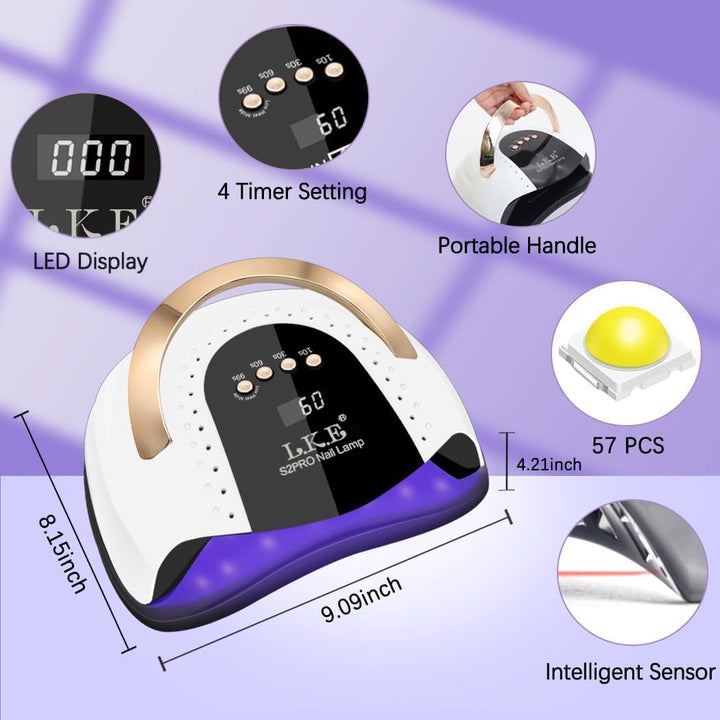 268W UV LED Nail Lamp,  Nail Dryer for Gel Polish, 4 Timers UV Nail Lamp Professional Nail Light, 57Pcs Lamp Beads and Automatic Sensor(White)