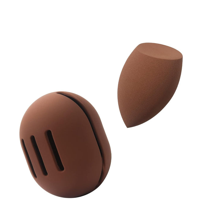 Makeup Sponge Holder – Shatterproof Eco-Friendly Silicone Beauty Make up Blender Case for Travel - Khaki