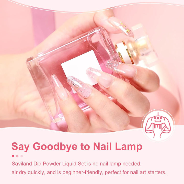 Dip Powder Liquid Set 15 Ml/0.5 Oz,10 Pcs Nail Dip Liquid Set with Base/Top Coat, Activator Brush Saver Acrylic Gel Nail File No Curing Needed DIY Home Salon Quality