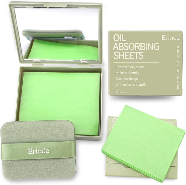 Oil Blotting Sheets for Face with Mirror and Puff, 300 Sheets Oil Blotting Paper for Oily Skin, Face Oil Absorbing Sheet, Natural Oil Control Film, Absorb Excess Oil, Makeup Friendly