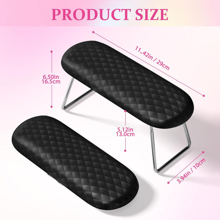 Nail Arm Rest, Foldable Leather Nail Arm Rest with Non-Slip Sleeve, Internal Sponge Filled Arm Rest Pillow with Metal Bracket, Nail Hand Rest for Home Use and Nail Salon Use (Black)