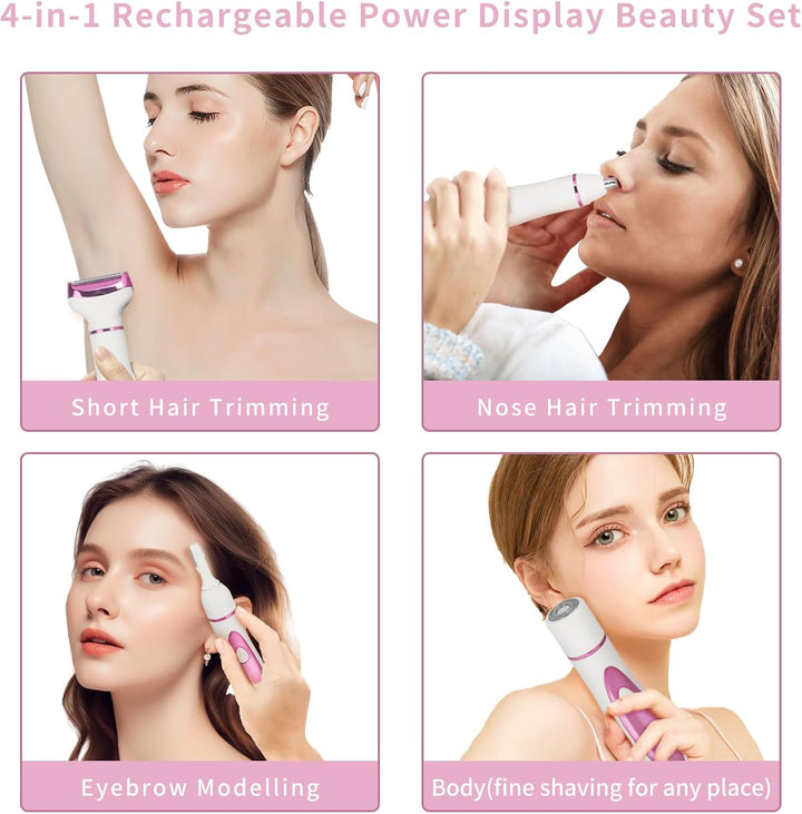 Wet & Dry Electric Razor for Women Men,4 in 1 Rechargeable Led Display Electric Shaver and Facial Hair Remover,Painless Ladies Body Razors for Nose Face Body Leg Bikini Arm Hair