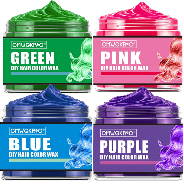 4 Colors Temporary Hair Color for Kids Women Men,Green Blue Purple Pink Hair Dye Color Wax,Gifts for Teens Boys Girls,Gifts for Kids,Temporary Hair Dye Hair Color Wax for Party,Halloween,Cosplay