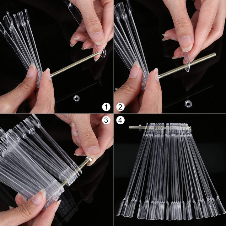 200 Pieces Clear Square Nail Tips Color Display Swatches with Metal Screw Holder Fan Shaped Plastic Sample Stick
