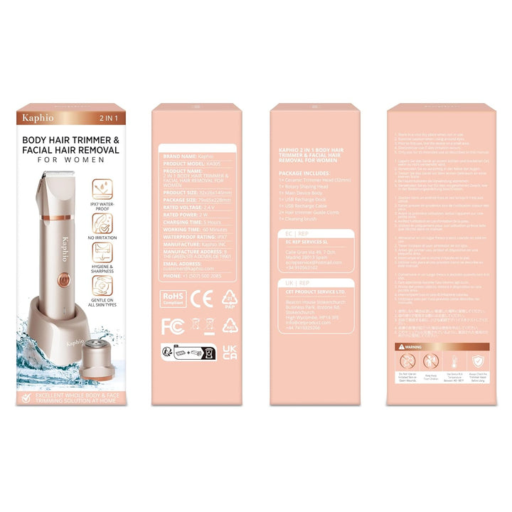 Bikini Trimmer for Women Pubic Hair: 2 in 1 Electric Razors for Women - Rechargeable Electric Shaver - IPX7 Waterproof Bikini Shaver for Travel & Shower Use in Summer (Rose Gold)