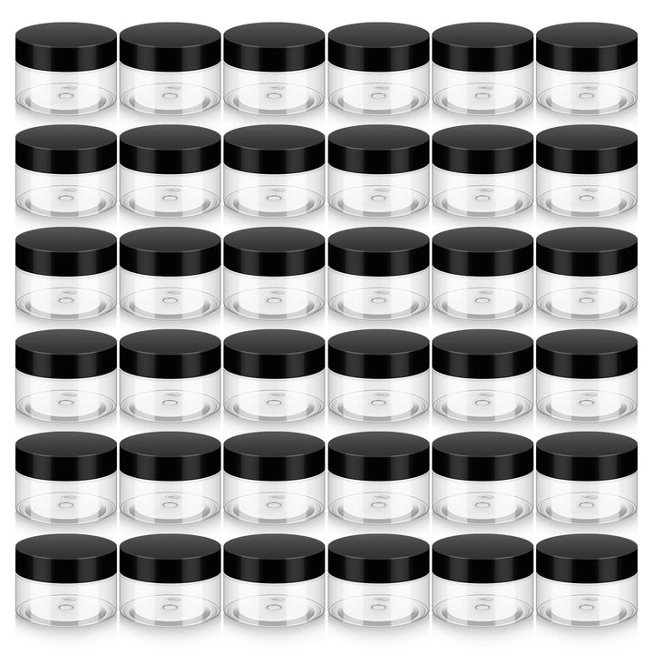36 Pack 2 OZ Plastic Jars with Lids, BPA Free, Reusable, Refillable Transparent Cosmetic Containers for Bath Salts, Cosmetics, Powders, Beauty Product and Small Accessories
