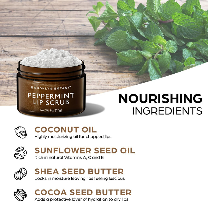 Lip Scrub Exfoliator 1 Oz – Lip Moisturizer for Dry Lips and Chapped Lips – Gentle Lip Exfoliator for Smooth and Brighter Lips – Peppermint Flavor