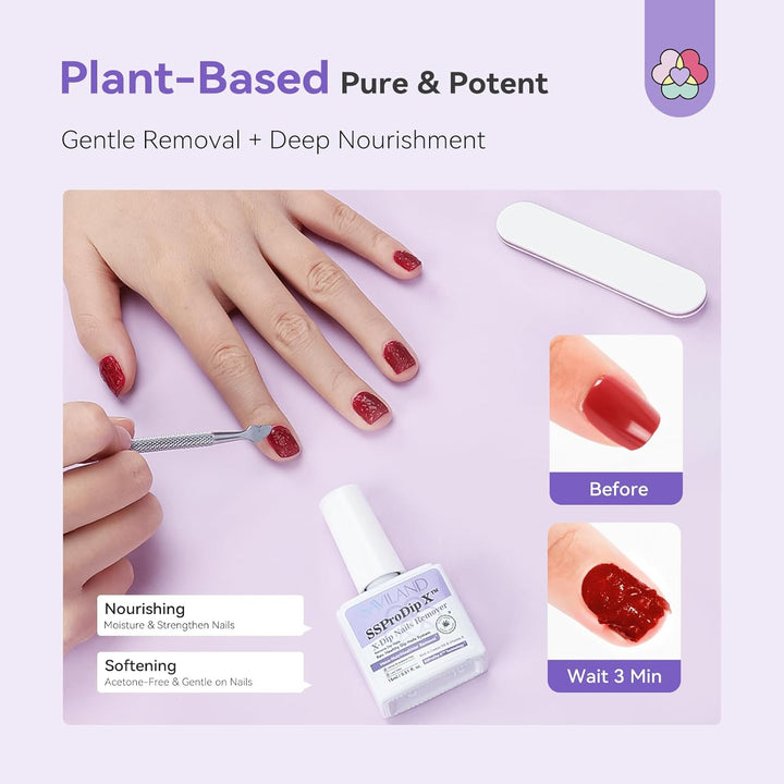 Sspro X Dip Powder Remover Kit: Gentle & Easy Dip Nails Removal No Need Soaking or Wrapping with Nail File Nail Scraper for Dipping Powder 0.5 Floz Home Use