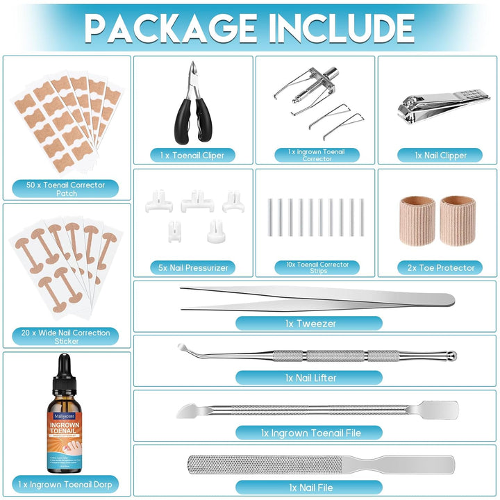 Ingrown Toenail Removal Kit, Professional Ingrown Toenail Tool Kit Includes Ingrown Toenail Corrector Drops, Corrector Patch, Toenail Clipper, Nail File Lifter Pedicure Tools