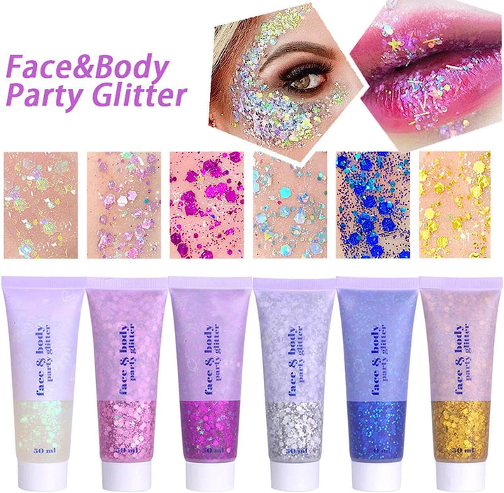 Clear White Body Glitter,Singer Concerts Music Festival Rave Accessories,Mermaid Face Glitter Gel,Sequins Glitter Face Paint,Chunky Hair Sparkling Halloween Glitter Gel for Women,50Ml