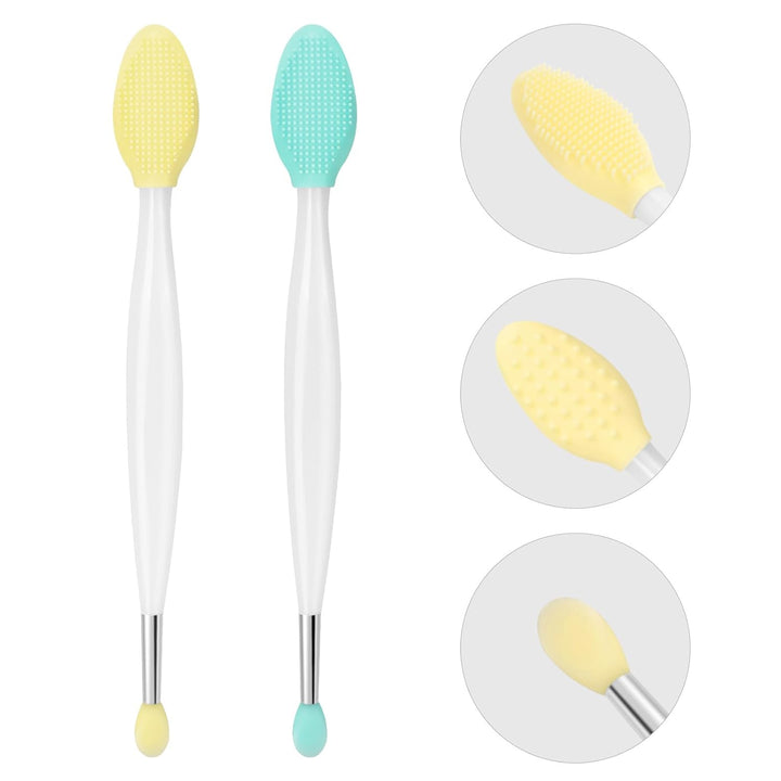 Lip Scrub Brush - 2 PCS Dual-Ended Lip Scrubber Exfoliator and Silicone Lip Brush, 3-In-1 Silicone Lip Scrub Tool Lip Mask Applicator, Gentle Exfoliator & Applicator for Soft