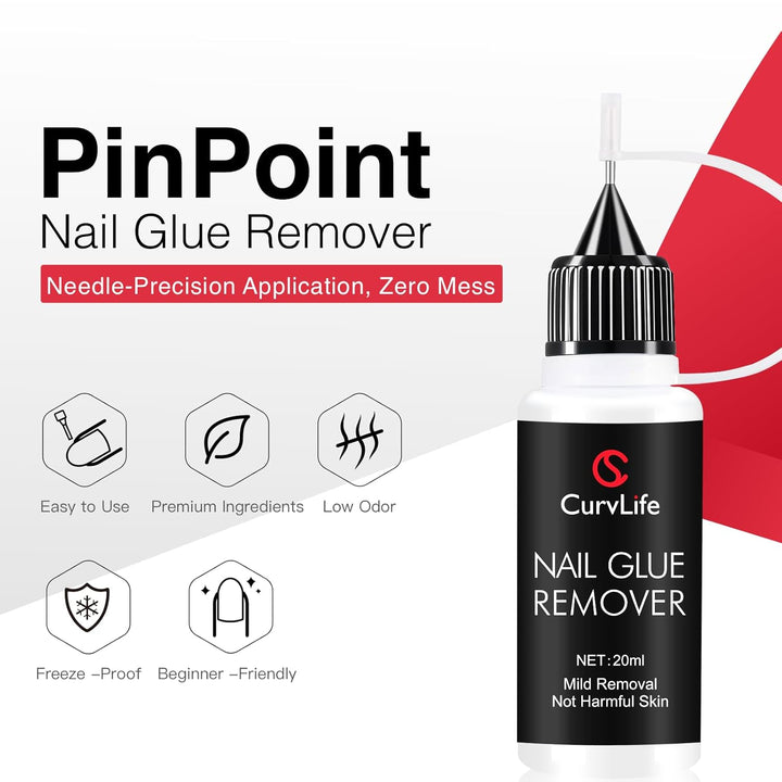 10G Semi-Solid Glue and 20Ml Pinpoint Glue Remover Kit - Gel for Press on Nails, Quick Dry No UV Lamp Needed with Gentle Non-Acetone Remover, Fake Nail Tips