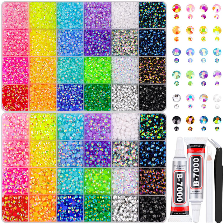 13000Pcs Flatback Pearls for Crafting (White), Assorted Size 2/3/4/5/6/8/10Mm Half Pearl Bead Gems with 3Pcs 10Ml B7000 Jewelry Glue, Bedazzling Kit for Crafts Shoes Graduation Cap Nail Art