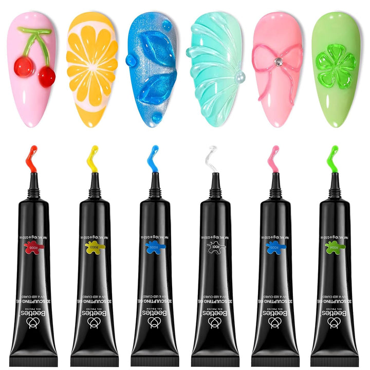 Beetles 3D Gel Nail Art Kit-Crystal Orb 3D Nail Art Clear 1 Oz 5 in 1 Non-Sticky Hand Sculpting Building for Beginner DIY Salon at Home,Clear Solid Builder Nail Gel, UV & LED Lamp Cured Needed