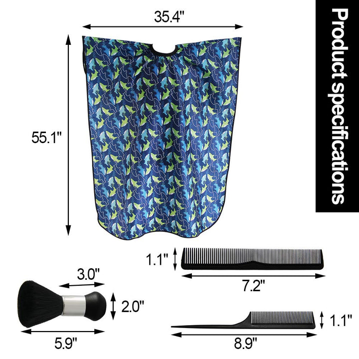 Kids Haircut Cape and Neck Duster Brush Hair Comb Set Professional Barber Hairbrush and Children Dolphin Hairdresser Apron with Adjustable Snap Closure Extra Long Cape 47X39 Inch