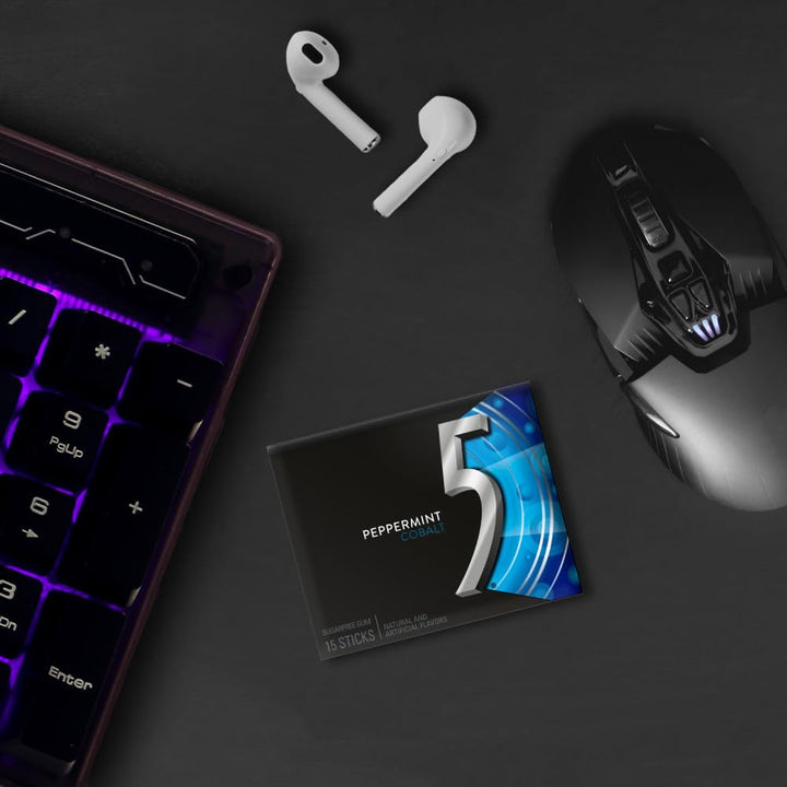 Peppermint Cobalt Sugar Free Chewing Gum Bulk, Stimulate Your Senses While Listening to Your Favorite Music, Mini Purse Essentials, 15 Sticks (Pack of 10)