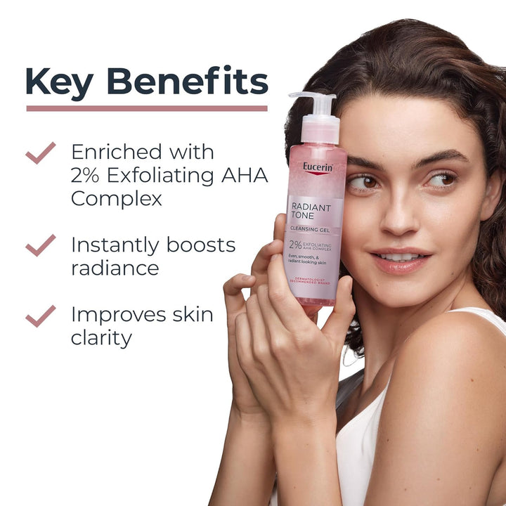 Radiant Tone Face Cleanser Gel with 2% Exfoliating AHA Complex, Gentle Face Wash Improves Skin Clarity and Boosts Radiance, All Skin Types, 6.8 Fl Oz Bottle