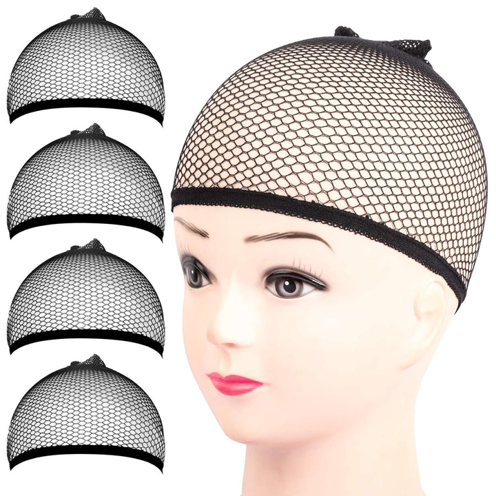 Wig Cap, Nylon Wig Caps, 4 Pieces Stocking Wig Caps for Women (Black）