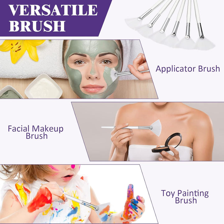 6 Pieces Fan Mask Brushes Soft Fan Facial Mask Applicator Tools Brush Makeup Brushes Cosmetic Tools with Handle for Makeup Women(White Hair)