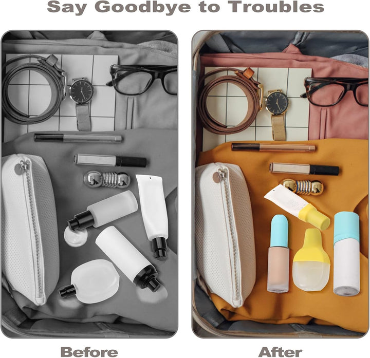 9 Pack Silicone Bottle Covers for Traveling, Airplane Travel Essentials for Women, Beach Vacation and Cruise Ship Travel Accessories, Travel Size Toiletries, Must Haves, Leak Proof