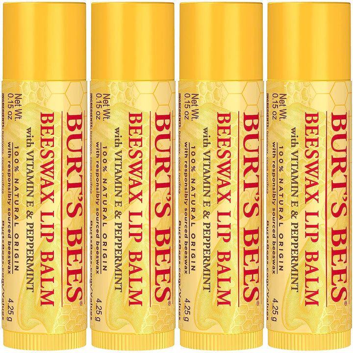 Lip Balm - Original Beeswax, Lip Moisturizer with Responsibly Sourced Beeswax, Tint-Free, Natural Origin Conditioning Treatment, 4 Tubes, 0.15 Oz.